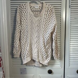 Olive+Oat Ivory Open Cable Knit Sweater Sz Large